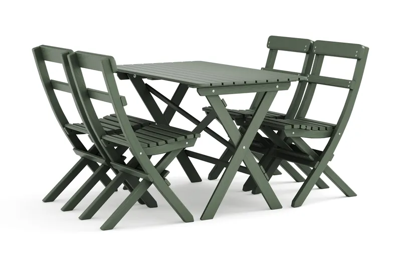 Landet ulkoruokailuryhmä 118x70x74 cm, 4 kokoontaitettavaa tuolia, Vihreä