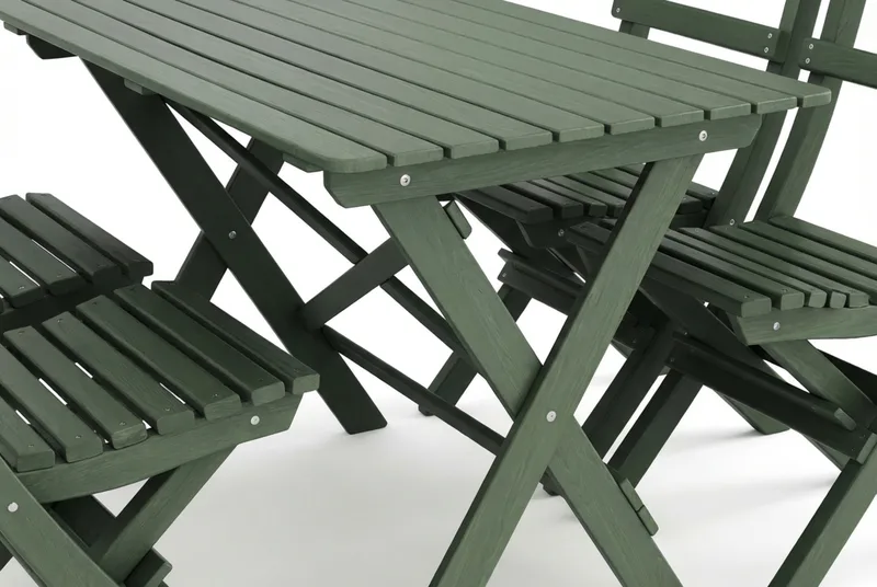 Landet ulkoruokailuryhmä 118x70x74 cm, 4 kokoontaitettavaa tuolia - Vihreä - Puutarhakalusteet - Ulkoryhmä - Ruokailuryhmät ulos