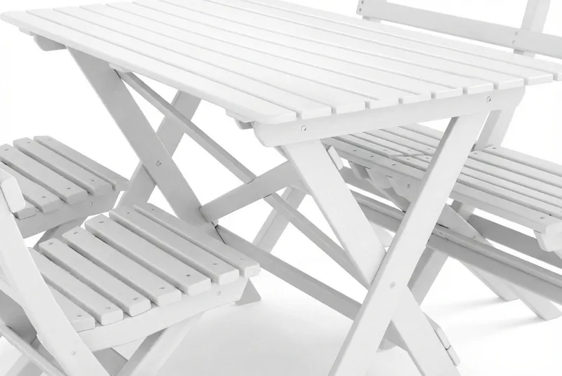 Landet ulkoruokailuryhmä 118x70x74 cm, sohva ja 2 kokoontaitettavaa tuolia - Valkoinen - Puutarhakalusteet - Ulkoryhmä - Ruokailuryhmät ulos