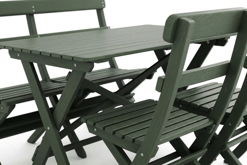Landet ulkoruokailuryhmä 118x70x74 cm, sohva ja 2 kokoontaitettavaa tuolia - Vihreä - Puutarhakalusteet - Ulkoryhmä - Ruokailuryhmät ulos