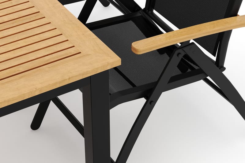 Las Vegas ulkoruokailuryhmä, jatkettava 152–210x90 cm, 4 Las Vegas -säätötuolilla - Musta - Puutarhakalusteet - Ulkoryhmä - Ruokailuryhmät ulos