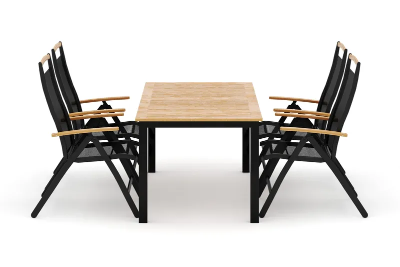 Las Vegas ulkoruokailuryhmä, jatkettava 152–210x90 cm, 4 Las Vegas -säätötuolilla, Musta