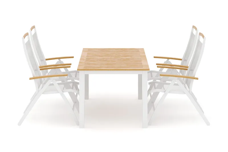 Las Vegas ulkoruokailuryhmä, jatkettava 152–210x90 cm, 4 Las Vegas -säätötuolilla, Valkoinen