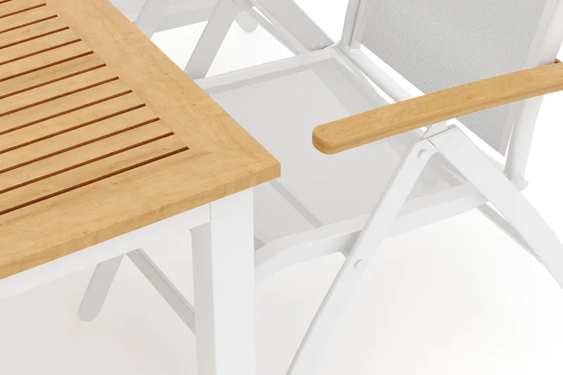 Las Vegas ulkoruokailuryhmä, jatkettava 152–210x90 cm, 4 Las Vegas -säätötuolilla - Valkoinen - Puutarhakalusteet - Ulkoryhmä - Ruokailuryhmät ulos