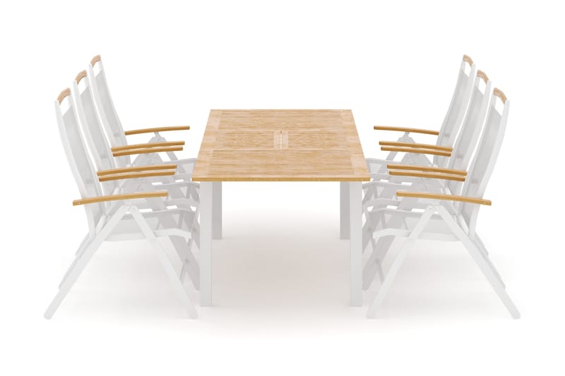 Las Vegas ulkoruokailuryhmä, jatkettava 152–210x90 cm, 6 Las Vegas -säätötuolilla, Valkoinen