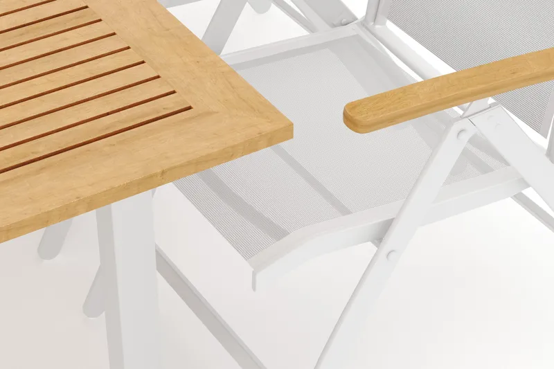 Las Vegas ulkoruokailuryhmä, jatkettava 152–210x90 cm, 6 Las Vegas -säätötuolilla - Valkoinen - Puutarhakalusteet - Ulkoryhmä - Ruokailuryhmät ulos