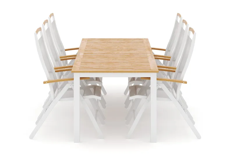 Las Vegas ulkoruokailuryhmä, jatkettava 220x280x100 cm, 6 Las Vegas -säätötuolia, Valkoinen