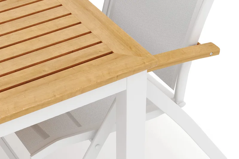 Las Vegas ulkoruokailuryhmä, jatkettava 220x280x100 cm, 6 Las Vegas -säätötuolia - Valkoinen - Puutarhakalusteet - Ulkoryhmä - Ruokailuryhmät ulos