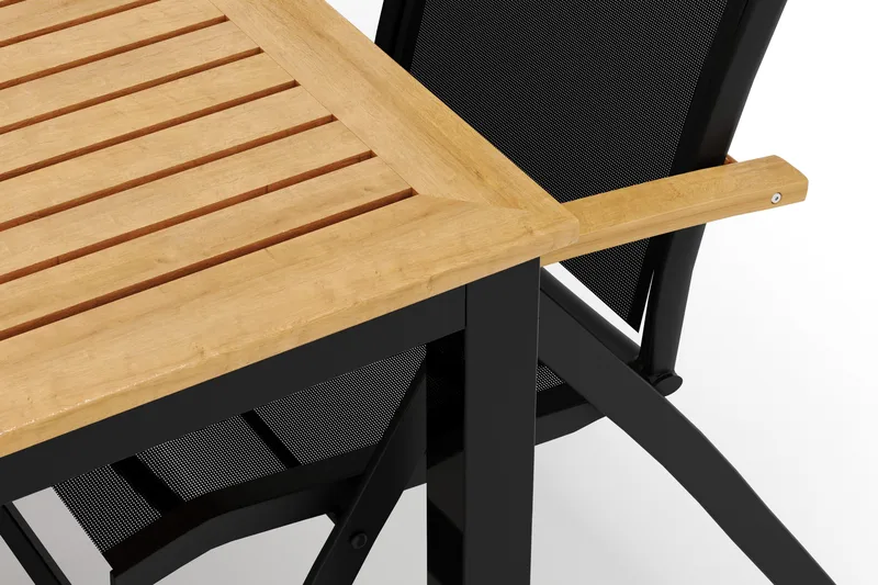 Las Vegas ulkoruokailuryhmä, jatkettava 220x280x100 cm, 6 Las Vegas -säätötuolilla - Musta - Puutarhakalusteet - Ulkoryhmä - Ruokailuryhmät ulos