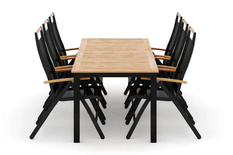 Las Vegas ulkoruokailuryhmä, jatkettava 220x280x100 cm, 6 Las Vegas -säätötuolilla, Musta