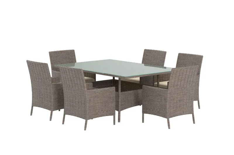 Lefkas ruokailuryhmä 150 cm, 6 tuolia ulkokäyttöön - Ruskea - Puutarhakalusteet - Ulkoryhmä - Ruokailuryhmät ulos