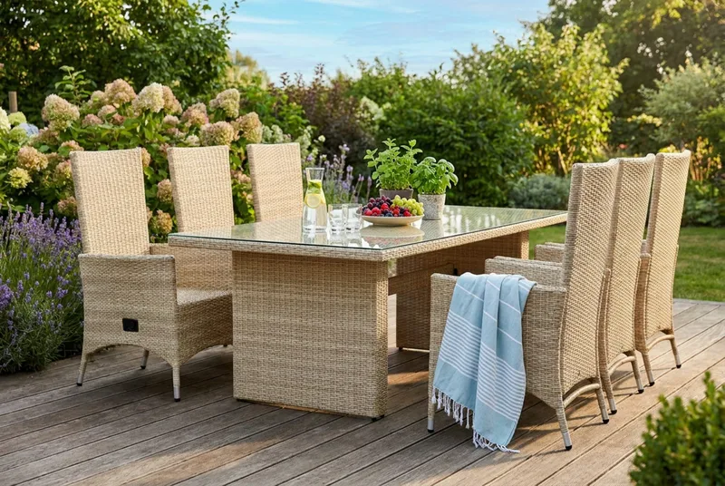 Majestic Matgrupp Utomhus 210 + 6 Jenny Ställbar Fåtölj Comfort Garden Beige - Puutarhakalusteet - Ulkoryhmä - Ruokailuryhmät ulos
