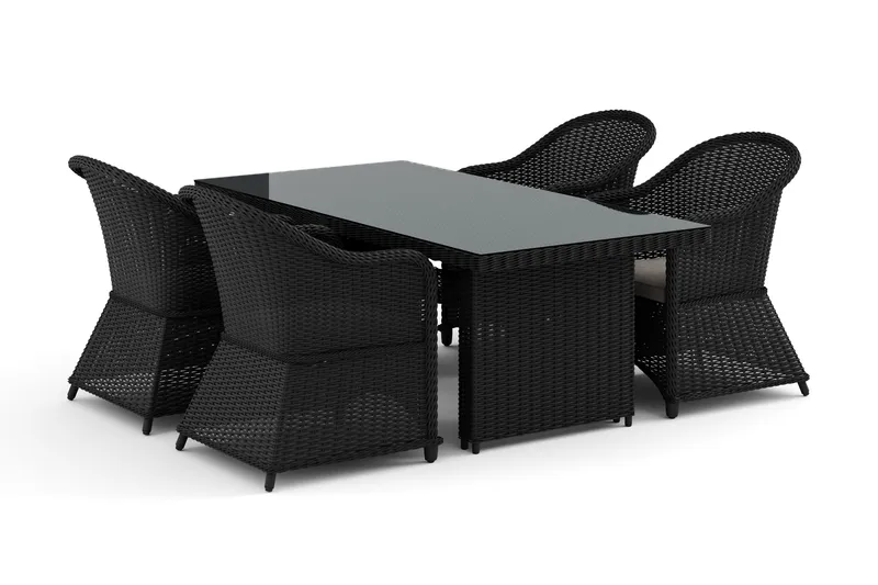 Marcus-ulkoruokailuryhmä 160x90 cm, 4 Marcus Light -ulkono jatuolia - Musta - Puutarhakalusteet - Ulkoryhmä - Ruokailuryhmät ulos