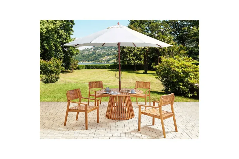 Matsalsset Beliani Agello Ljus trä/beige, 4-Sits, Ja Light wood||Beige - Puutarhakalusteet - Ulkoryhmä - Ruokailuryhmät ulos