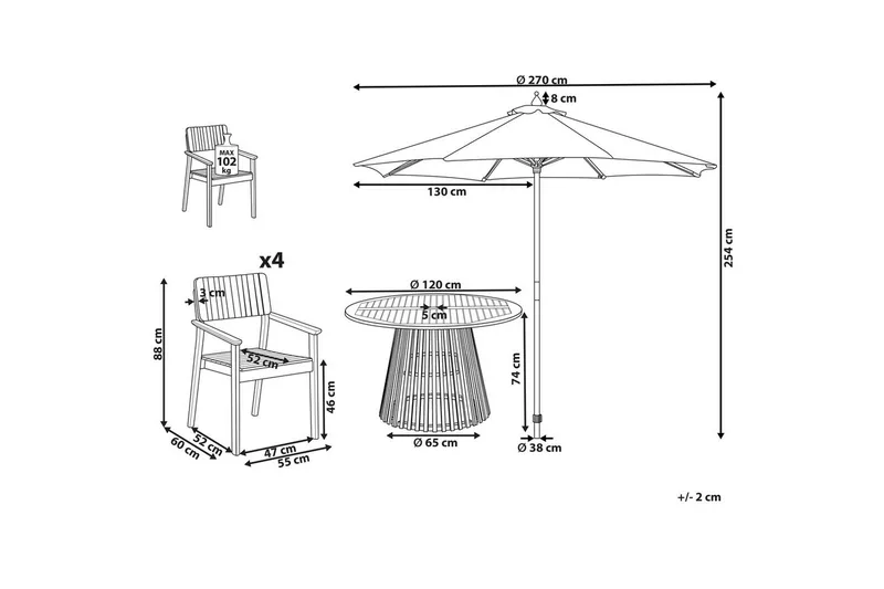 Matsalsset Beliani Agello Ljus trä/beige, 4-Sits, Ja Light wood||Beige - Puutarhakalusteet - Ulkoryhmä - Ruokailuryhmät ulos