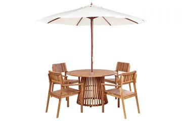 Matsalsset Beliani Agello Ljus trä/beige, 4-Sits, Ja Light wood||Beige - Puutarhakalusteet - Ulkoryhmä - Ruokailuryhmät ulos