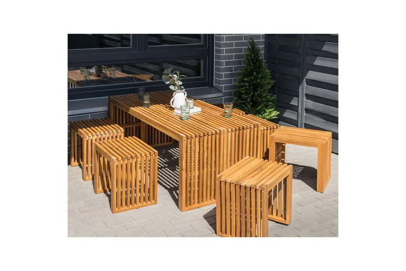 Matsalsset Beliani Bellano 6-Sits Light wood - Puutarhakalusteet - Ulkoryhmä - Ruokailuryhmät ulos