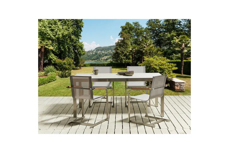 Matsalsset Beliani Cosoleto Grå/Silver, 4-Sits White||Beige||Silver - Puutarhakalusteet - Ulkoryhmä - Ruokailuryhmät ulos