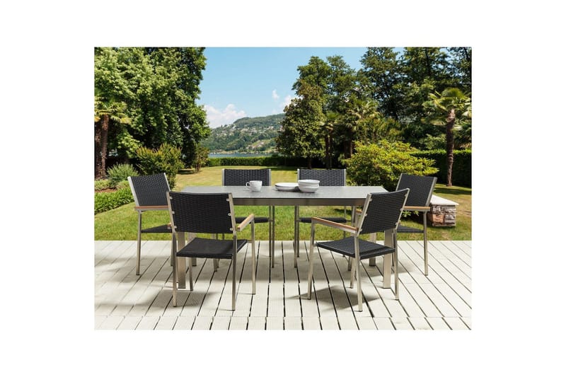 Matsalsset Beliani Cosoleto/Grosseto Grå/Silver, 6-Sits Black||Silver - Puutarhakalusteet - Ulkoryhmä - Ruokailuryhmät ulos