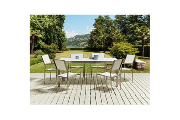 Matsalsset Beliani Cosoleto/Grosseto Grå/Silver, 6-Sits White Marble||Silver - Puutarhakalusteet - Ulkoryhmä - Ruokailuryhmät ulos
