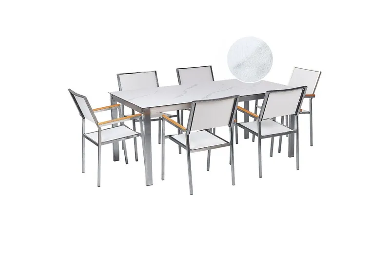 Matsalsset Beliani Cosoleto/Grosseto Grå/Silver, 6-Sits White Marble||Silver