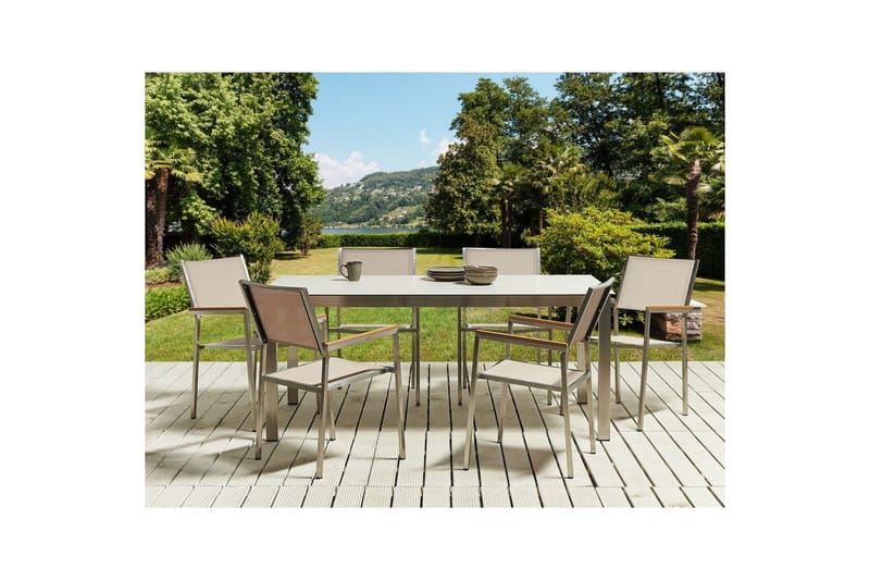 Matsalsset Beliani Cosoleto/Grosseto Grå/Silver, 6-Sits White||Beige||Silver - Puutarhakalusteet - Ulkoryhmä - Ruokailuryhmät ulos