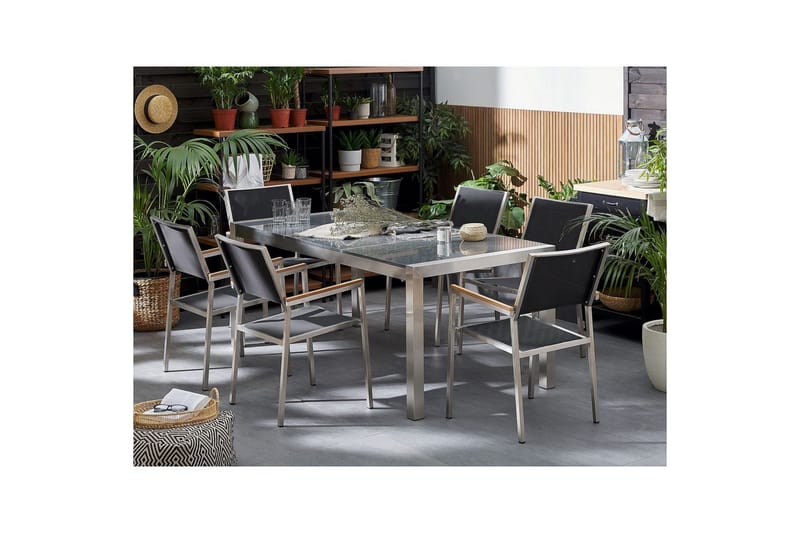 Matsalsset Beliani Grosseto Grafitgrå/Svart/Silver, 6-Sits Graphite grey||Black||Silver - Puutarhakalusteet - Ulkoryhmä - Ruokailuryhmät ulos