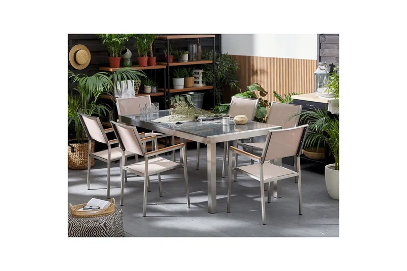 Matsalsset Beliani Grosseto Grafitgrå/Svart/Silver, 6-Sits Grey||Beige||Silver - Puutarhakalusteet - Ulkoryhmä - Ruokailuryhmät ulos