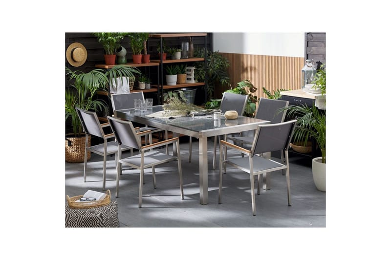 Matsalsset Beliani Grosseto Grafitgrå/Svart/Silver, 6-Sits Grey||Silver - Puutarhakalusteet - Ulkoryhmä - Ruokailuryhmät ulos