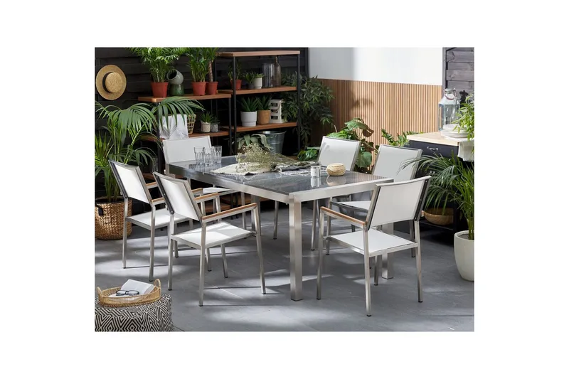 Matsalsset Beliani Grosseto Grafitgrå/Svart/Silver, 6-Sits Grey||White||Silver - Puutarhakalusteet - Ulkoryhmä - Ruokailuryhmät ulos