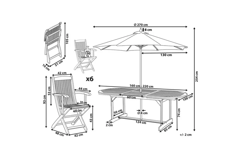Matsalsset Beliani Maui med parasoll 8-sits Ljus trä/beige Light wood||Beige - Puutarhakalusteet - Ulkoryhmä - Ruokailuryhmät ulos