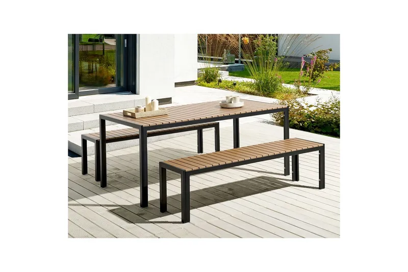Matsalsset Beliani Nardo Ljus trä/svart Light wood||Black - Puutarhakalusteet - Ulkoryhmä - Ruokailuryhmät ulos