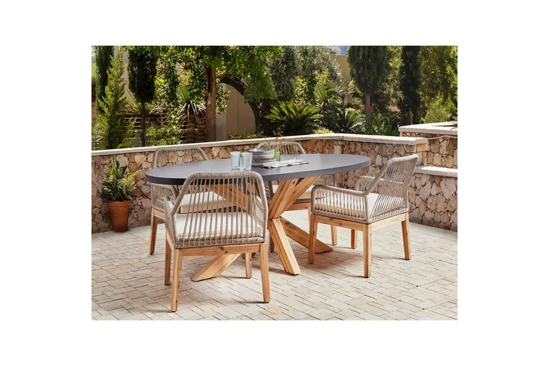 Matsalsset Beliani Oristano Grå/beige/ljus trä, 4-Sits Grey||Beige||Light wood - Puutarhakalusteet - Ulkoryhmä - Ruokailuryhmät ulos