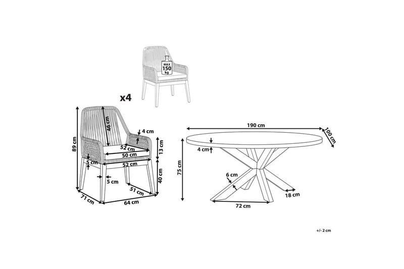 Matsalsset Beliani Oristano Grå/beige/ljus trä, 4-Sits Grey||Beige||Light wood - Puutarhakalusteet - Ulkoryhmä - Ruokailuryhmät ulos