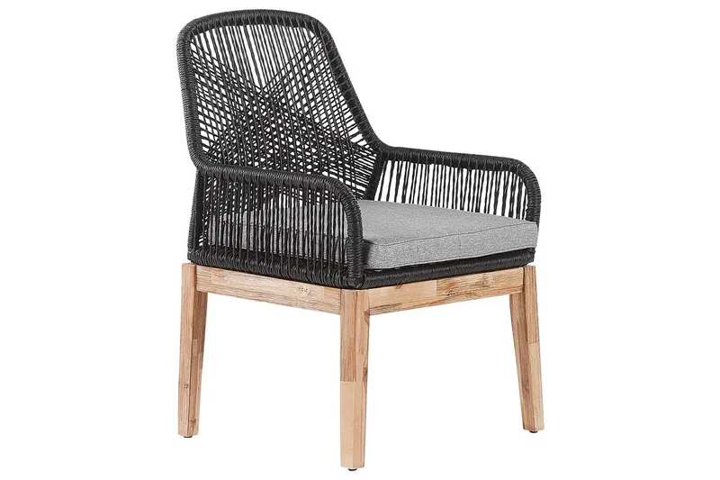 Matsalsset Beliani Oristano Grå/beige/ljus trä, 4-Sits Grey||Black||Light wood - Puutarhakalusteet - Ulkoryhmä - Ruokailuryhmät ulos