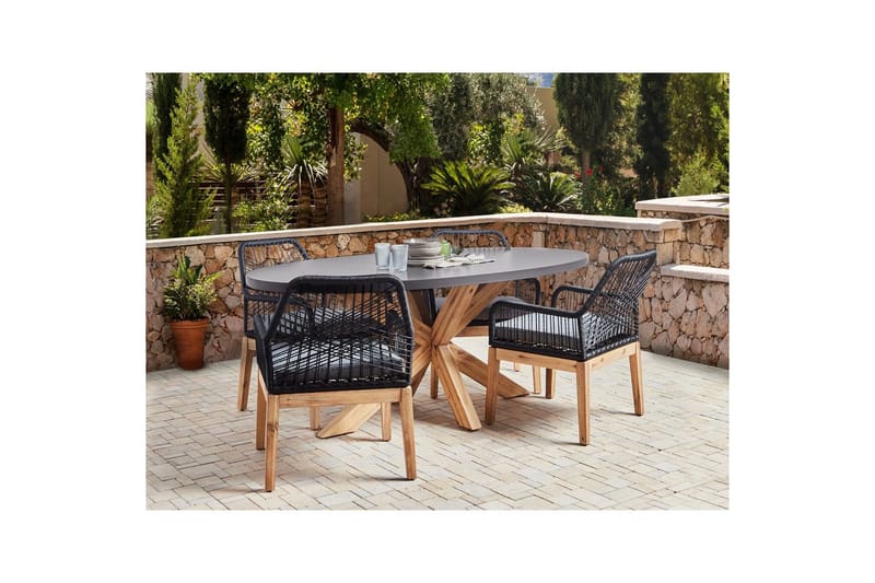Matsalsset Beliani Oristano Grå/beige/ljus trä, 4-Sits Grey||Black||Light wood - Puutarhakalusteet - Ulkoryhmä - Ruokailuryhmät ulos