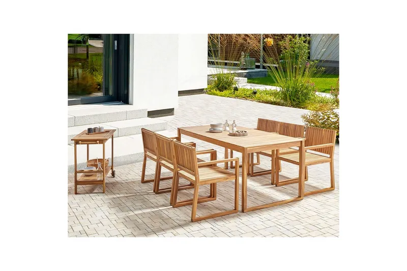 Matsalsset Beliani Sassari II 6-Sits Light wood - Puutarhakalusteet - Ulkoryhmä - Ruokailuryhmät ulos
