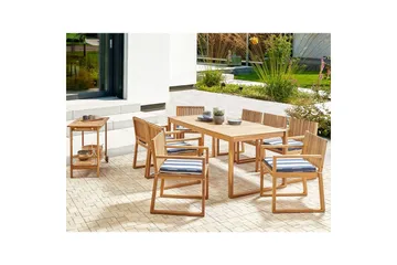 Matsalsset Beliani Sassari II 8-Sits Light wood||Navy blue||White - Puutarhakalusteet - Ulkoryhmä - Ruokailuryhmät ulos