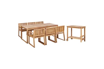 Matsalsset Beliani Sassari II med vagn 6-Sits Light wood - Puutarhakalusteet - Ulkoryhmä - Ruokailuryhmät ulos