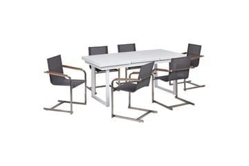 Matsalsset Beliani Valcanetto/Cosoleto Vit/Beige/Silver, 6-Sits White||Grey||Silver - Puutarhakalusteet - Ulkoryhmä - Ruokailuryhmät ulos