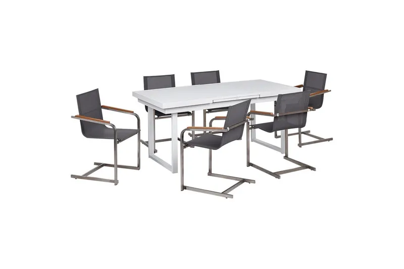 Matsalsset Beliani Valcanetto/Cosoleto Vit/Beige/Silver, 6-Sits White||Grey||Silver, undefined