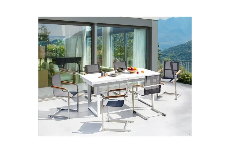 Matsalsset Beliani Valcanetto/Cosoleto Vit/Beige/Silver, 6-Sits White||Grey||Silver - Puutarhakalusteet - Ulkoryhmä - Ruokailuryhmät ulos