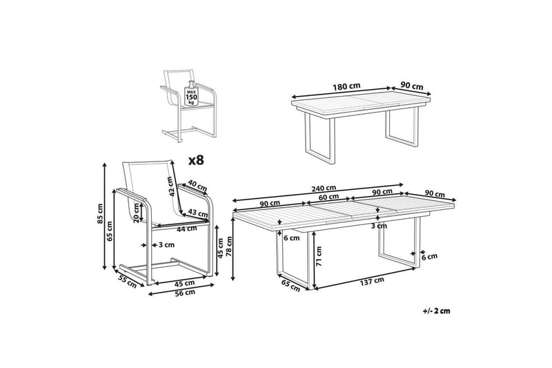 Matsalsset Beliani Valcanetto/Cosoleto Vit/Beige/Silver, 8-Sits White||Beige||Silver - Puutarhakalusteet - Ulkoryhmä - Ruokailuryhmät ulos