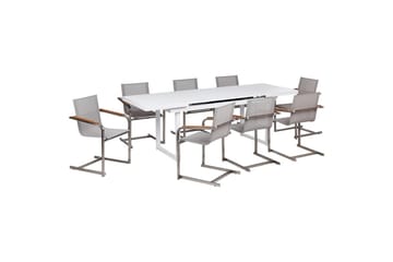 Matsalsset Beliani Valcanetto/Cosoleto Vit/Beige/Silver, 8-Sits White||Beige||Silver - Puutarhakalusteet - Ulkoryhmä - Ruokailuryhmät ulos