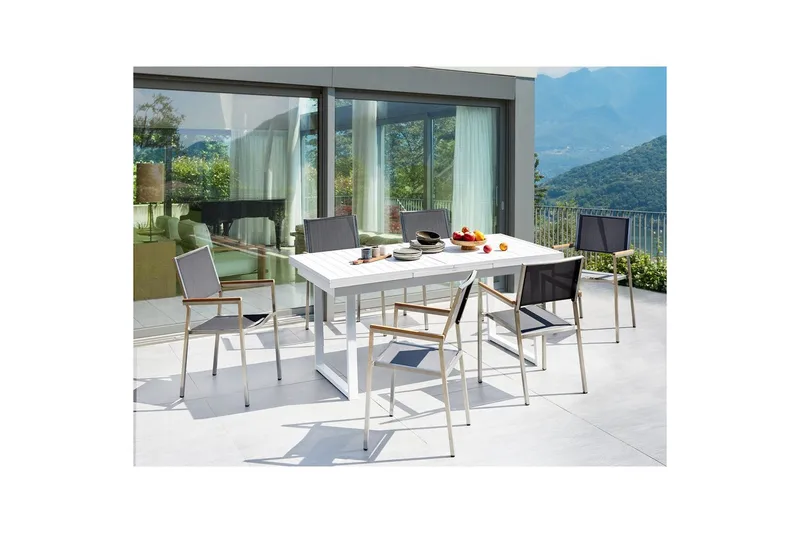 Matsalsset Beliani Valcanetto/Grosseto Vit/Grå/Silver, 6-Sits White||Grey||Silver - Puutarhakalusteet - Ulkoryhmä - Ruokailuryhmät ulos