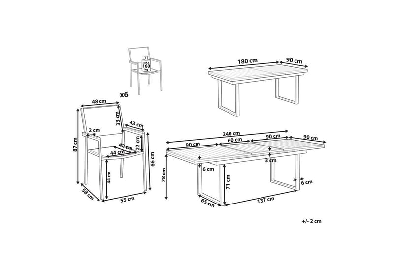 Matsalsset Beliani Valcanetto/Grosseto Vit/Grå/Silver, 6-Sits White||Silver - Puutarhakalusteet - Ulkoryhmä - Ruokailuryhmät ulos