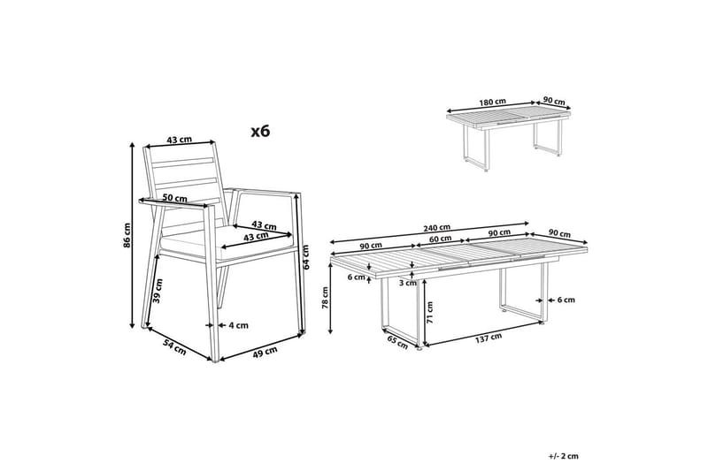 Matsalsset Beliani Valcanetto/Taviano Svart/grått/ljust trä, 6-Sits Black||Grey||Light wood - Puutarhakalusteet - Ulkoryhmä - Ruokailuryhmät ulos