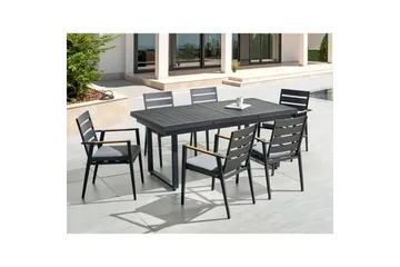 Matsalsset Beliani Valcanetto/Taviano Svart/grått/ljust trä, 6-Sits Black||Grey||Light wood - Puutarhakalusteet - Ulkoryhmä - Ruokailuryhmät ulos