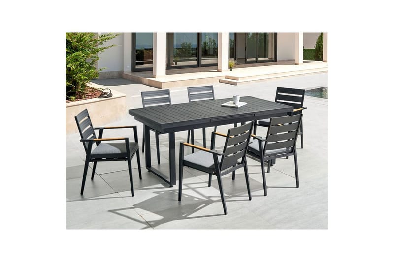 Matsalsset Beliani Valcanetto/Taviano Svart/grått/ljust trä, 6-Sits Black||Grey||Light wood - Puutarhakalusteet - Ulkoryhmä - Ruokailuryhmät ulos