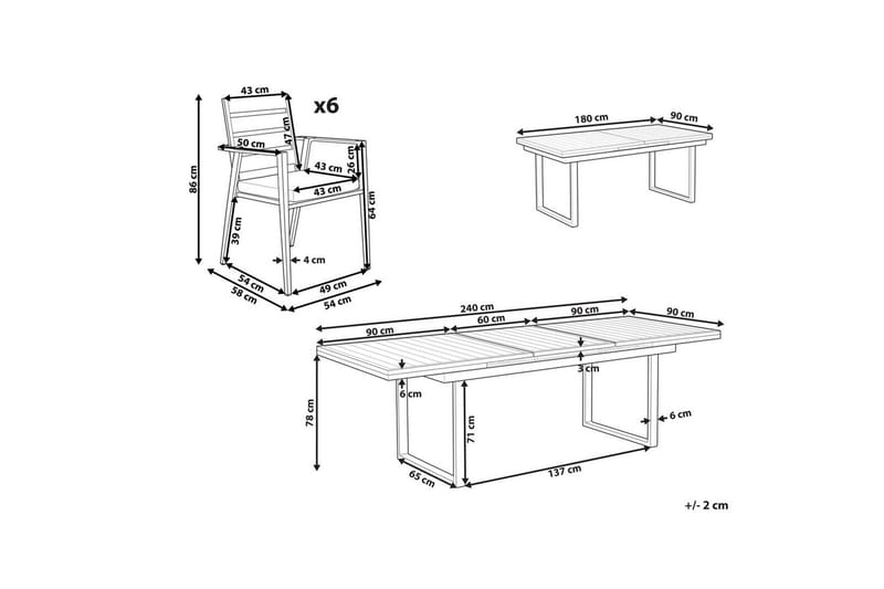 Matsalsset Beliani Valcanetto/Taviano Svart/grått/ljust trä, 6-Sits White||Grey||Light wood - Puutarhakalusteet - Ulkoryhmä - Ruokailuryhmät ulos